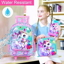 3 Piezas Mochila con Ruedas para Niñas, Mochila Escolar con Ruedas para Niños, Mochila con Ruedas con Diseño de Zorro para Primaria, Preescolar, Jardín de Infantes (Rosa) - Rosa - Ver 8