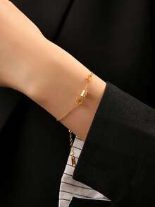 1pc Stainless Steel Fashionable Waist-Shaped Bracelet For Women, Minimalist Design, Delicate Jewelry Gift - Yellow Gold - View 2