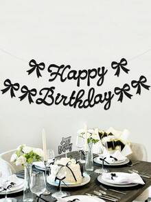 Glitter "Happy Birthday" Pull Flag, Black Bow Tie Happy Birthday Banner, Happy Birthday Party Decoration Pull Flag, Bow Tie Birthday Theme Pull Flag, Bow Tie Birthday Party Decorations - Black - View 2