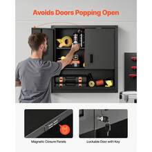 Armario de Pared para Taller, 762 x 305 x 762 mm, Armario de Herramientas de Metal para Colgar con Puerta con Cerradura, Capacidad de 163,3 kg, para Garaje, Sótano, Cocina y Almacén, Negro - 762 x 305 x 762 mm - Ver 4