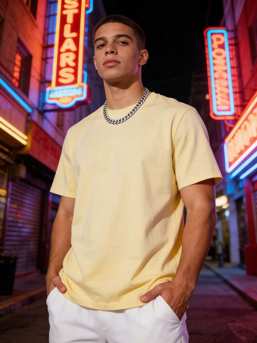 1pc Summer Outfits 100 Percent Cotton Graphic T Shirts Men Clothes Summer Tops Men Shirt Playeras De Hombre Machine Washable Casual Streetwear For Gym, Beach & Casual Attire - Comfort Fit Short Sleeve Round Neck Top, Ideal For Gifting And Pairs Perfectly With Jeans, Casual Pants And Shorts. - 奶油黃 - 查看 1