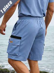 Men's Lightweight Casual Shorts, Elastic Waistband With Drawstring, Summer Shorts With Zipper Pockets - Baby Blue - View 2