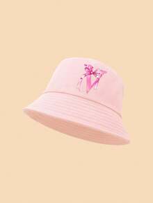 1顶蝴蝶结字母印花儿童渔夫帽，时尚百搭，适合女孩返校、日常佩戴、防晒、节日礼物 - 粉色 - 查看 22