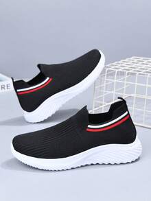 Giày thể thao nữ thoáng khí bằng lưới, đế mềm chống trượt, thoải mái, kiểu dáng slip-on, mũi tròn, dáng rộng, thích hợp đi bộ hàng ngày, miệng giày co giãn, mùa xuân/hè. - màu đen - Xem 10