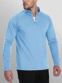 Men's Quarter Zip Pullover Fleece Lined Long Sleeve 1/4 Zip Golf Shirt Athletic Running Fishing Sweatshirts - 淺藍色 - 查看 2
