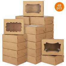 Tomnk 48pcs 8x6x2.5 Inches Bakery Boxes, Cookie Boxes, Treat Boxes With 3 Style Window, For Chocolate Strawberries Muffins Donuts And Party Favor, White/Brown, For Mother's Day, Wedding, Party - Nhiều màu - Xem 1