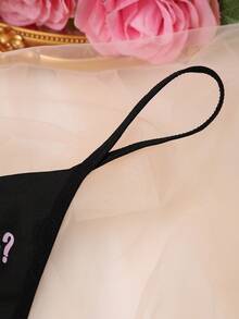 Women's Sexy Letter Print Open Crotch Funny Thong Panties - Black - View 4