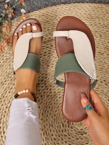 女士平底凉鞋，趾环设计套脚凉鞋，露趾夏季休闲鞋 - 彩色 - 查看 4
