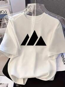 Camiseta con estampado geométrico de triángulos, de talla grande, casual y cómoda para uso diario en verano, atuendo de vacaciones, top para el Día de San Valentín, ropa de mujer para el Día de San Valentín, atuendo de vacaciones, ropa de oficina para mujer - Blanco - Ver 1