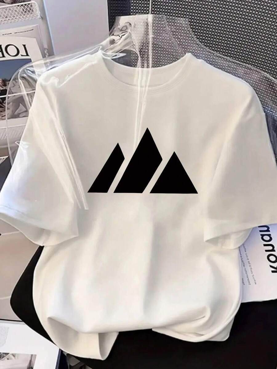 Camiseta con estampado geométrico de triángulos, de talla grande, casual y cómoda para uso diario en verano, atuendo de vacaciones, top para el Día de San Valentín, ropa de mujer para el Día de San Valentín, atuendo de vacaciones, ropa de oficina para mujer - Blanco - Ver 1
