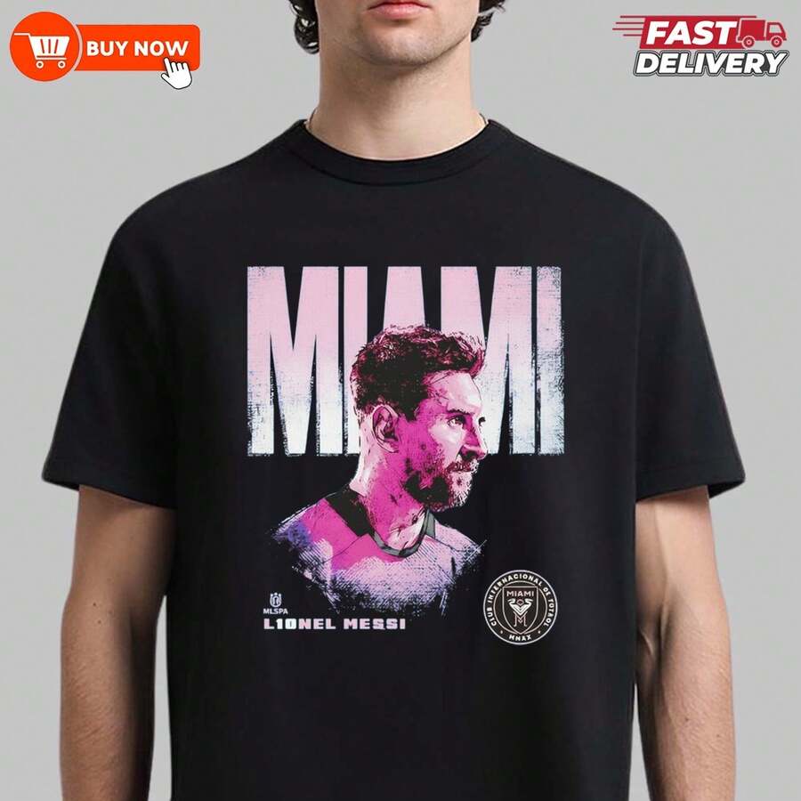 Lionels Messis Number 10 Inters Miamis FC MLS TShirt - Multicolors, Full Size. - Black - View 1