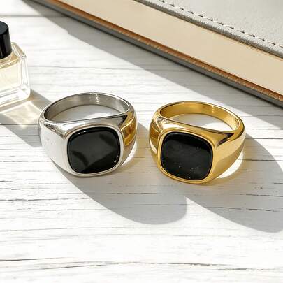 1 Stück Vintage geometrischer, lässiger, retroer Münzstil Ring aus rostfreiem Stahl, wasserdicht, nicht verblassend, allergiefrei, langanhaltend, geeignet für den täglichen Gebrauch