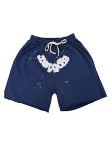 Sp5der Waist Elastic Casual Workout Athletic Gym Summer Y2k Shorts - Navy Blue - View 9