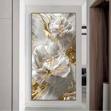 Frameless Modern Abstract Floral Canvas Art Poster - Elegant White & Golden Wall Decor For Living Room And Bedroom,Sophisticated Home Decoration, Bedroom Wall Art, Room Decor Aesthetic - White Gold - View 4