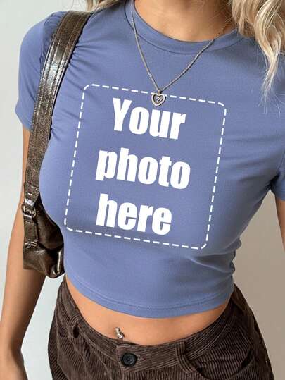 Customizable Women's Short Sleeve Cropped T-Shirt, Suitable As Valentine's Day Gift For Girlfriend/Wife, Can Customize Portrait, Pattern, Name, Personalize Women's T-Shirt - Add Your Own Text And Images (Family Photo/Selfie/Pet Photo/Friend Photo) For Design Summer