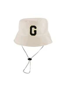 1顶幼儿字母印花渔夫帽，可调节休闲帽，适合男孩女孩，旅行和海滩穿着 - 米色 - 查看 8