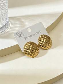 不锈钢镀金耳钉，网状耳钉，低过敏性，不含镍，圆形耳钉，厚款女士镀金耳钉，时尚宣言几何纹理轻盈防过敏耳钉，复古珠宝舞会礼物，女士耳钉，时尚厚重独特吊坠耳钉，女士镀金耳环套装，精致镀金吊坠耳钉，防过敏耳钉，时尚珠宝，女士礼物 - 彩色 - 查看 2