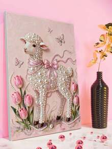 New Pearl Painting Kit - Pearl Sheep And Pink Tulips Frameless DIY Diamond Painting Set, Suitable For Bedroom Decor, Living Room Wall Art, Room Decoration, Artwork, Friend's Birthday Gift, Christmas, New Year, Valentine's Day, Holiday Gift, Full Of Innovative Creativity - Multicolor - View 4
