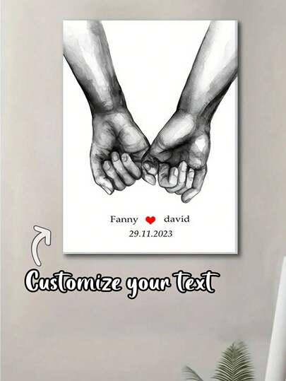 Personalized Couple Canvas Art Print - Customized With Names And Date, Hand-In-Hand Romantic Wall Decor, 12x16 Inch Hand-Painted Style Poster, Suitable For Valentine's Day, Wedding, Anniversary Gifts, Wedding Decoration - Framed, Durable Fade-Resistant Print, Easy To Hang (No Hardware Needed) - Bedroom/Living Room Decor, Wedding Gift Idea, Proposal Gift, Personalized Photo