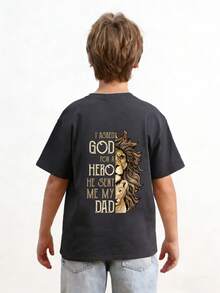 Young Boy Casual Graphic Print Crew Neck Short Sleeve T-Shirt, Summer Top - Dark Grey - View 2