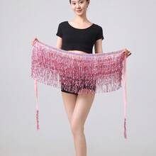 4 Layers Women's Sequin Tassel Skirt Belly Dance Hip Scarf Sparkly Fringe Wrap Belt Rave Costume Performance Outfit - Multicolor - View 3