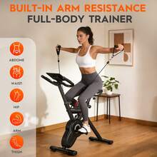 Home Multi-Functional Exercise Bike - Silent Magnetic Drive System (<30dB), Foldable, Built-In Arm Resistance, High Load Capacity Up To 150kg - Black - View 3