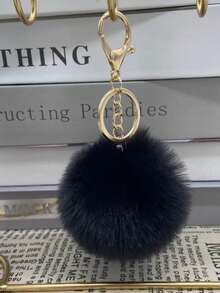 1pc Faux Mink Fur Pom Pom Keychain, Fluffy Pom Pom Keychain Accessory For Clothing, Bags, Jewelry - Khaki - View 13