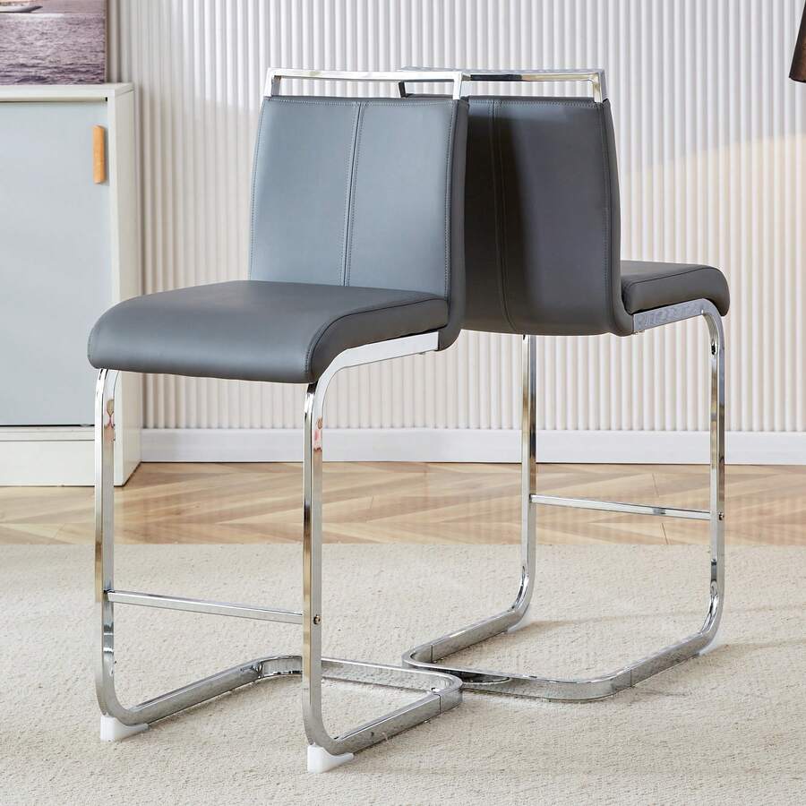 Zwei hochwertige grauen Barhocker im nordischen Stil, geeignet für Restaurants, Küchen, Terrassen und Gäste Bürostühle (Set von 2) (Grauen+PU)Geeignet für mehrere Gelegenheiten. - Dunkelgrau - Übersicht 1