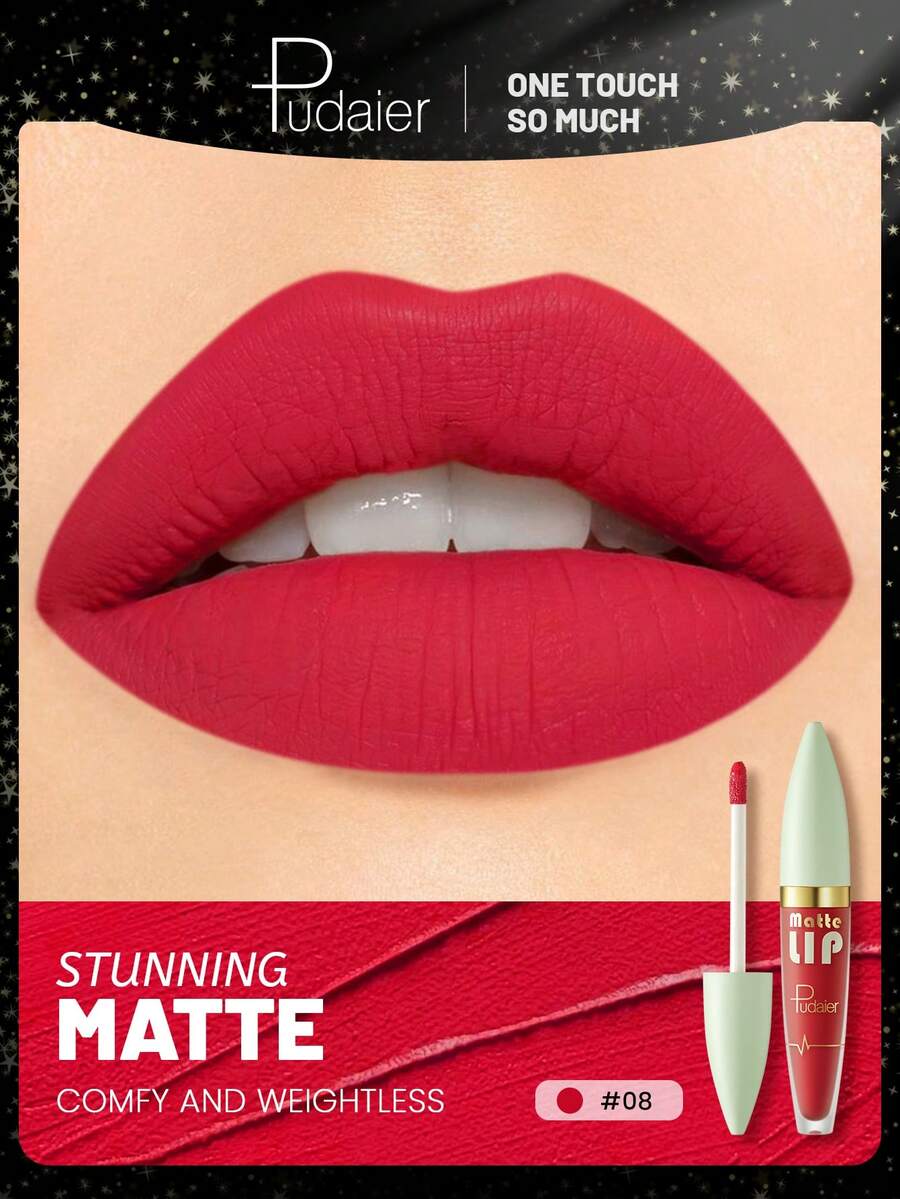 Pudaier Brillo de labios mate - Textura cremosa, suave y de larga duración, acabado mate nude, crea labios perfectos, cubre las líneas de los labios, efecto voluminizador, textura mate aterciopelada que proporciona un brillo satinado cautivador, color rico, tono suave y difuminado, efecto de maquillaje de larga duración, explora al máximo el maquillaje de labios - #08 - Ver 1