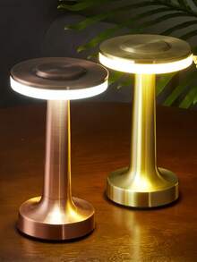 1pc Portable Metal LED Desk Lamp, Wireless Metal Table Lamp, 3-Color Touch Control Rechargeable Light, 3-Level Brightness Adjustable, Suitable For Room Decor, Bedside, Dining Room And More - Flat Surface Lamp - View 2