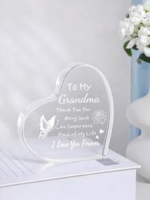 1 Peça Placa Acrílica em Forma de Coração, Decoração Memorial Amorosa, Estilo Fresco e Elegante, Expositor de Mesa, Presente para Avó para Casamento, Aniversário, Ação de Graças, Natal, Lembrança de Apreciação Familiar, Decoração para Casa e Escritório - Branco - Visão 6