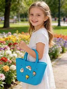 Children's Solid Color Flower Hollow DIY Handbag Cute Purse Beach Bag Detachable Silicone Decoration Kids Fashion Accessory Birthday Gifts - Multicolor - View 6