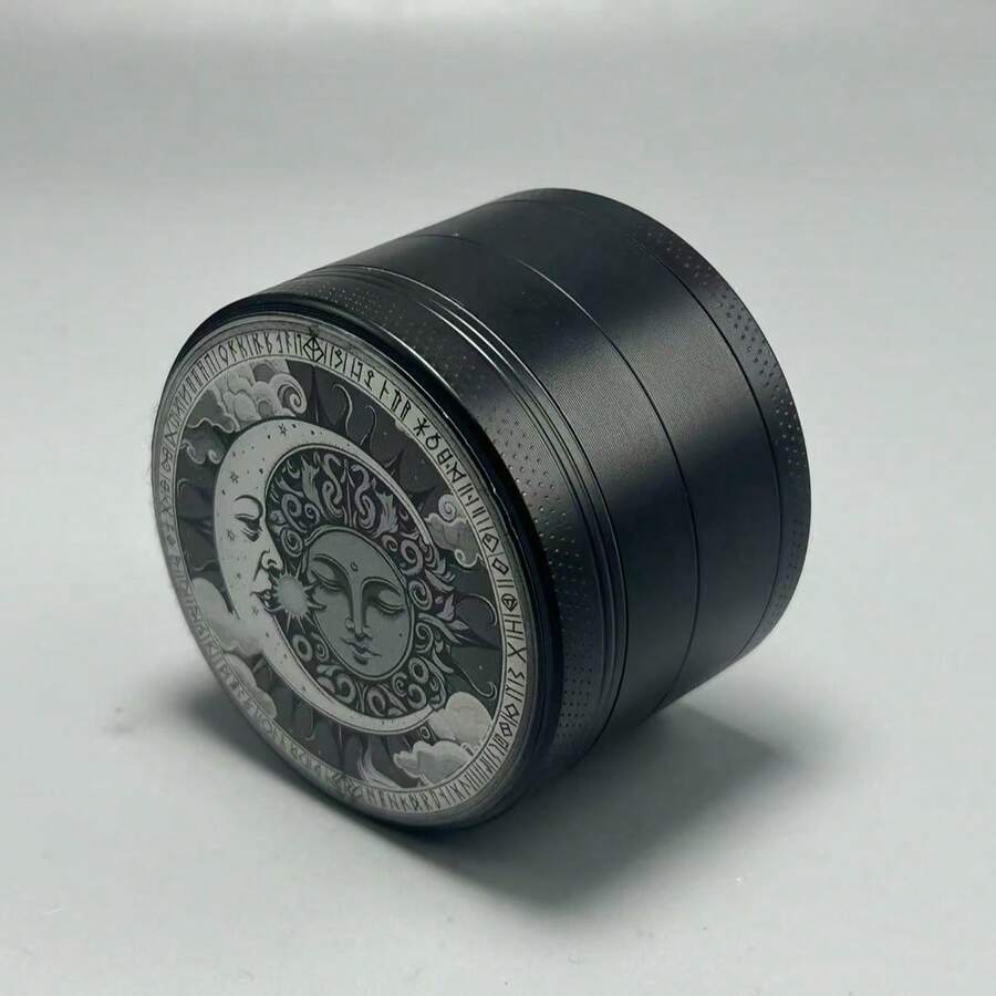 1pc Black & White Sun & Moon Pattern Engraved 4-Layer Spice, Herb, Vanilla Grinder - Multicolor - View 1