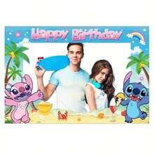 1件官方授权史迪奇生日派对拍照横幅，适合室内/室外派对装饰和庆祝活动，可用作拍照亭相框或门框装饰道具 - 彩色 - 查看 6