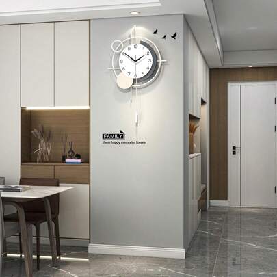 Reloj de pared decorativo para decoración de sala de estar con péndulo silencioso de cuarzo con pilas, reloj grande de metal negro para comedor, cocina, hogar, baño, recámara, 13.8 x 21.4-67