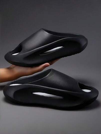 Men's Fashion Thick-Sole Slippers, Lightweight EVA Material, Outdoor/Beach Wear, Slip-On, Couples Slippers, Soft & Comfortable, Wear-Resistant Anti-Slip, Odor-Resistant, Easy To Clean, Casual, Versatile Unisex Sandals