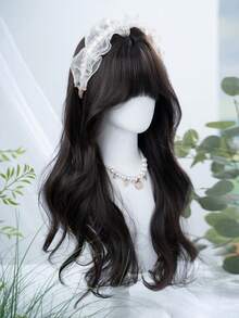 1 Synthetic Heat-Resistant Wig, Black Long Rolled Wig With Bangs, 28 Feet Long, Made Of Fiber, Suitable For Daily Use, Natural Simulation Wig - Black - View 6