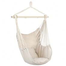 Beige Distinctive Cotton Canvas Hanging Rope Chair With Soft Pillows Comfortable Hammock Swing Chair For Indoor Bedroom Outdoor Patio - Default - View 12