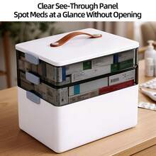 Caja de medicina familiar de 3 capas - Gran capacidad, multicapa, sellada, reforzada, con ventana transparente - Perfecta para el almacenamiento de medicamentos en el hogar y dormitorio - Blanco - Ver 7