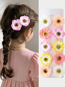 10pcs Set Teen Girls Faux Flower Hair Clips, Beach Travel Holiday Photo Props Floral Decoration DIY Bangs Hair Accessories - Multicolor - View 10