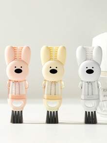 1pc/3pcs New Cute Rabbit 3-In-1 Cup Brush, Petal 3-In-1 Cup Brush, Multi-Functional Crevice Cleaning Brush, Tea Cup Milk Bottle Groove Brush, Portable For Home & Travel - Multicolor - View 4