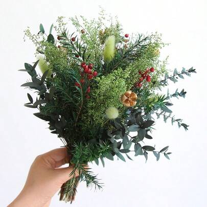 1 Bouquet Of Spring Preserved Green Flower Arrangement, Eucalyptus & Bunny Tail Grass Bouquet, For Home Flower Arranging, Ornament Decor In Bedroom, Living Room, Study And Entryway, Christmas Decoration, Gift For Valentine's Day And Mother's Day