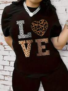 Moderno y Original Top Camiseta Estampado Animal Print Carta LOVE Diseño Unisex Cómodo Casual Día a Día Diversos Colores y Tallas Ropa Juvenil de Moda  2023 - Negro - Ver 1