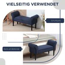 Bed Bench, Upholstered Bench, Seating Bench, Entryway Bench For Bedroom, Load Capacity Up To 130 Kg, Sailcloth, Blue, 102 X 36 X 51 Cm - Blue - View 5