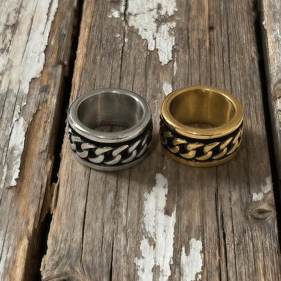 1 Stück Edelstahl einzigartiges Ketten Design Nische Punk Stil langanhaltend, Hypoallergen, Wasserfest, Farbbeständig Herren Ring für den täglichen Gebrauch