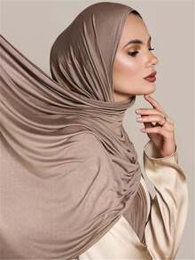 1件新款大号针织头巾披肩柔软休闲纯色女士围巾 - 中藍 - 查看 2