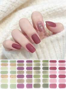 4 Sheets Glitter Nail Polish Strips Set Self-Adhesive Full Wrap Nail Stickers In Green, Purple & Pink Nail Supplies - Multicolor - View 2