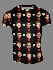 Camiseta personalizada de cuello redondo para hombres, personalizada con retrato de miembros de la familia, mascotas, dibujos animados, camiseta temática de vacaciones - Negro - Ver 3