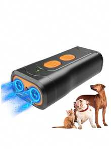 新型超声波防吠器，可充电式狗狗驱避器，带LED灯，便携式狗狗训练器 - 黑色 - 查看 6