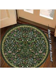 1 pièce Tapis rond bohème moderne de style parisien avec motif floral pour le salon, tapis vintage imprimé antirouille pour la chambre à coucher, la salle à manger, le dortoir, le bureau, décoration de la maison - Vert - Voir 2
